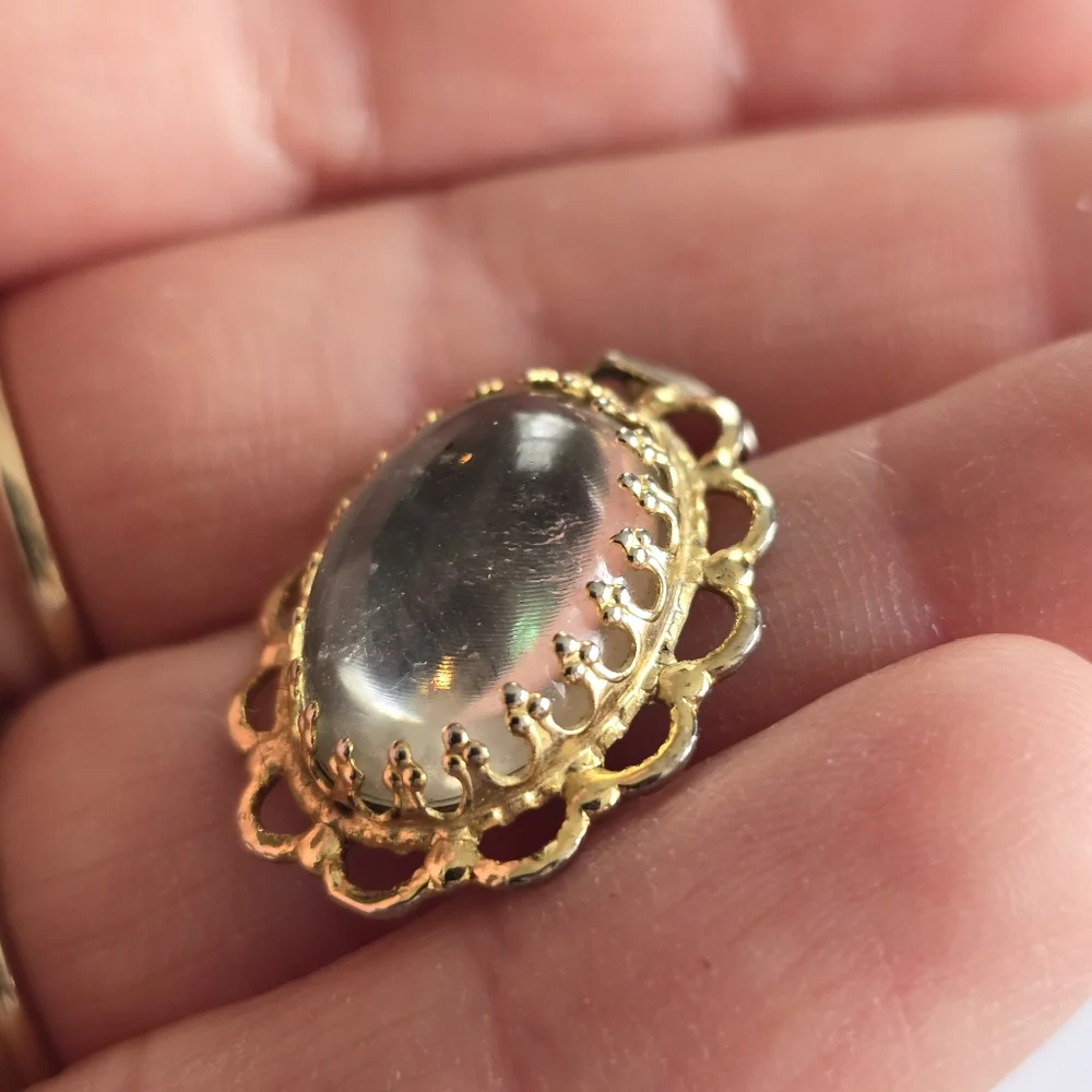 Vintage pendant silver clear cabochon Gold tone setting charm boho - Picture 8 of 12